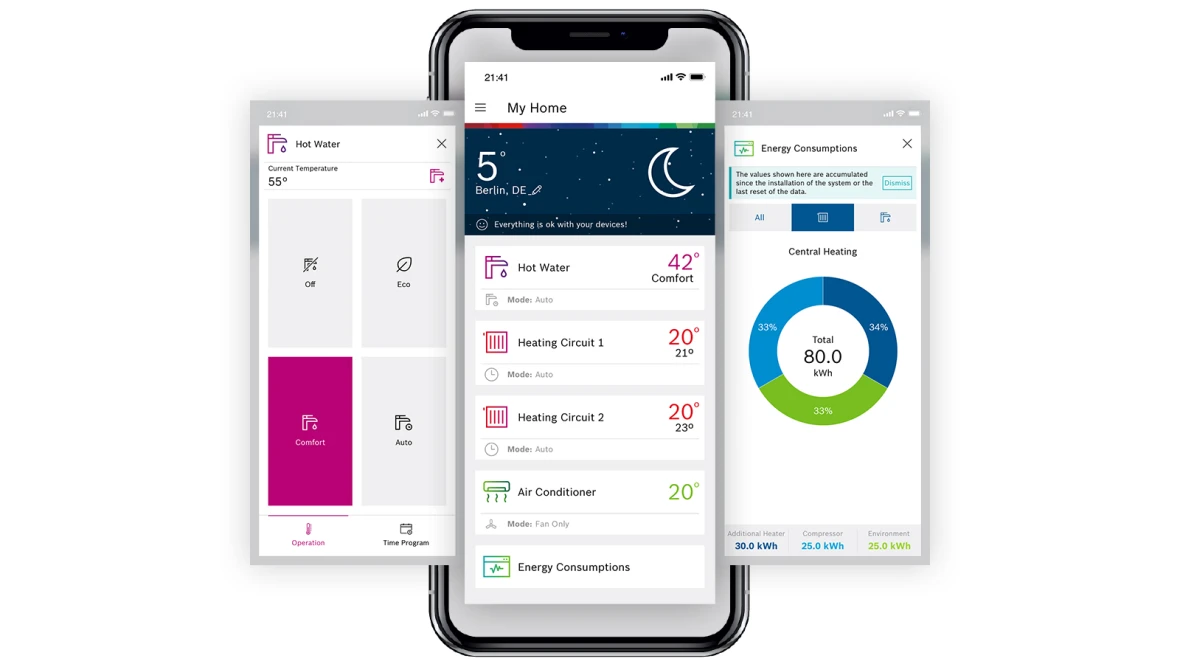 La unidad interior es compatible con conectividad WiFi mediante accesorio, permitiendo controlar el equipo desde el móvil gracias a la aplicación HomeCom Easy de Bosch, cuando se instala el accesorio correspondiente. Desde la app puedes gestionar la climatización de forma más cómoda, ajustar la temperatura, modificar modos de funcionamiento y controlar la unidad desde el smartphone. Esta conectividad convierte al equipo en una solución ideal para quienes buscan control inteligente y gestión remota del aire acondicionado. El accesorio WiFi cuenta con 5 años de soporte en actualizaciones, necesarias para el uso de la aplicación.